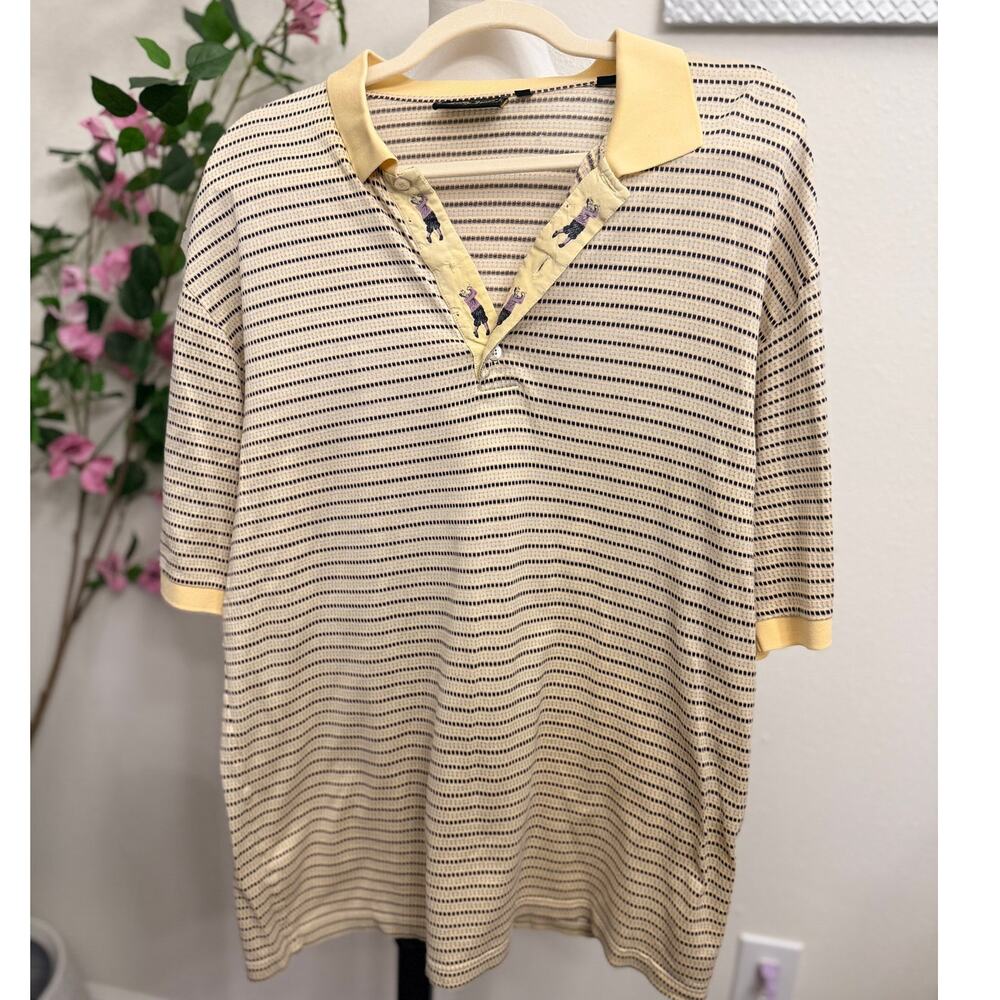 Vintage Bobby Jones Collection Polo Shirt Size Large Yellow Striped Golf Cotton